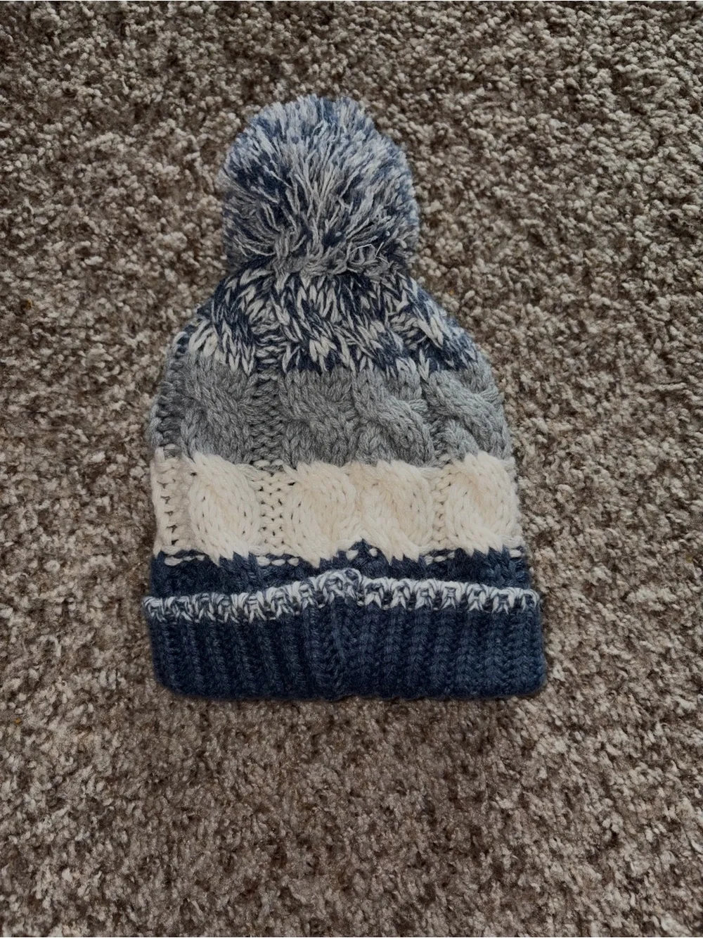 Capelli of New York Kids Pom-Pom Knit Beanie — Blue, Gray & Cream